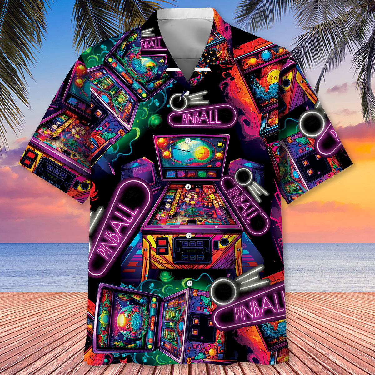 Neon Retro Pinball Arcade Hawaiian Shirt For Coastal Adventures And Warm Weather Wear