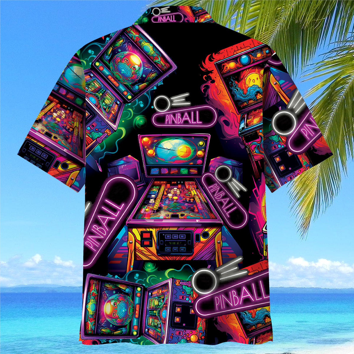 Neon Retro Pinball Arcade Hawaiian Shirt Pattern Detail For Summer Holidays And Outdoor Fun