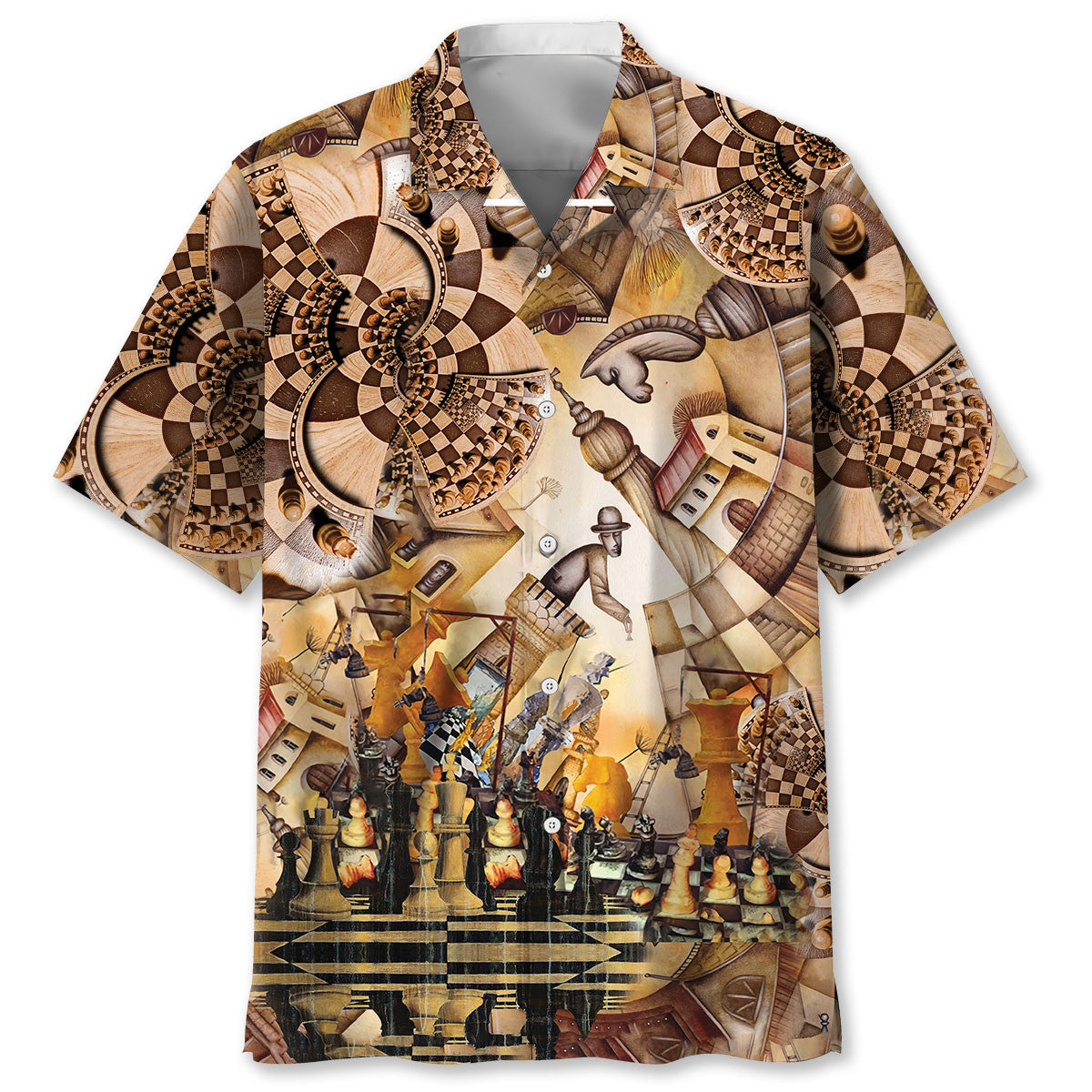 Vintage Retro Chess Hawaiian Shirt Pattern View For Relaxed Warm Weather Outfits