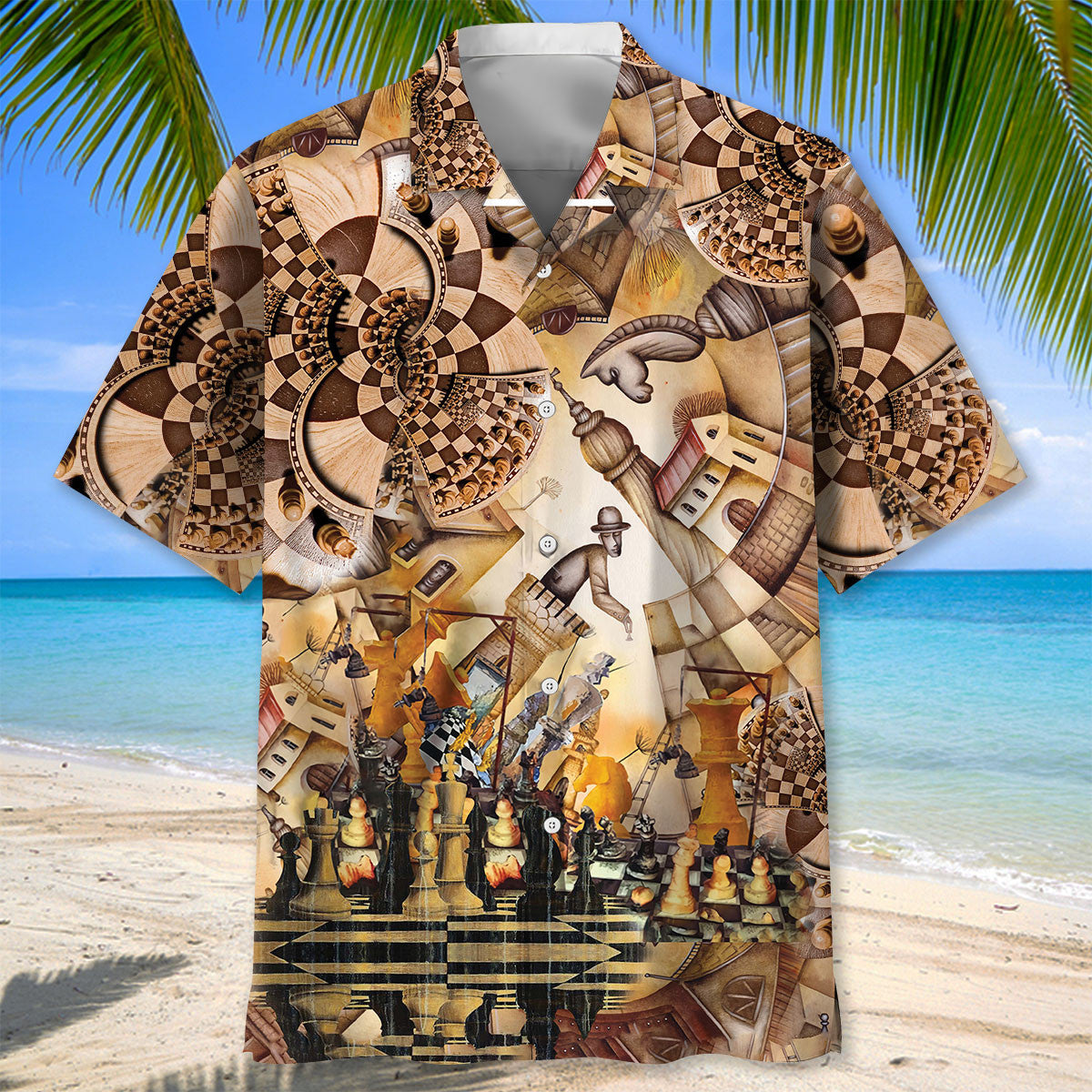 Vintage Retro Chess Hawaiian Shirt Artwork Detail For Resort Trips And Outdoor Activities