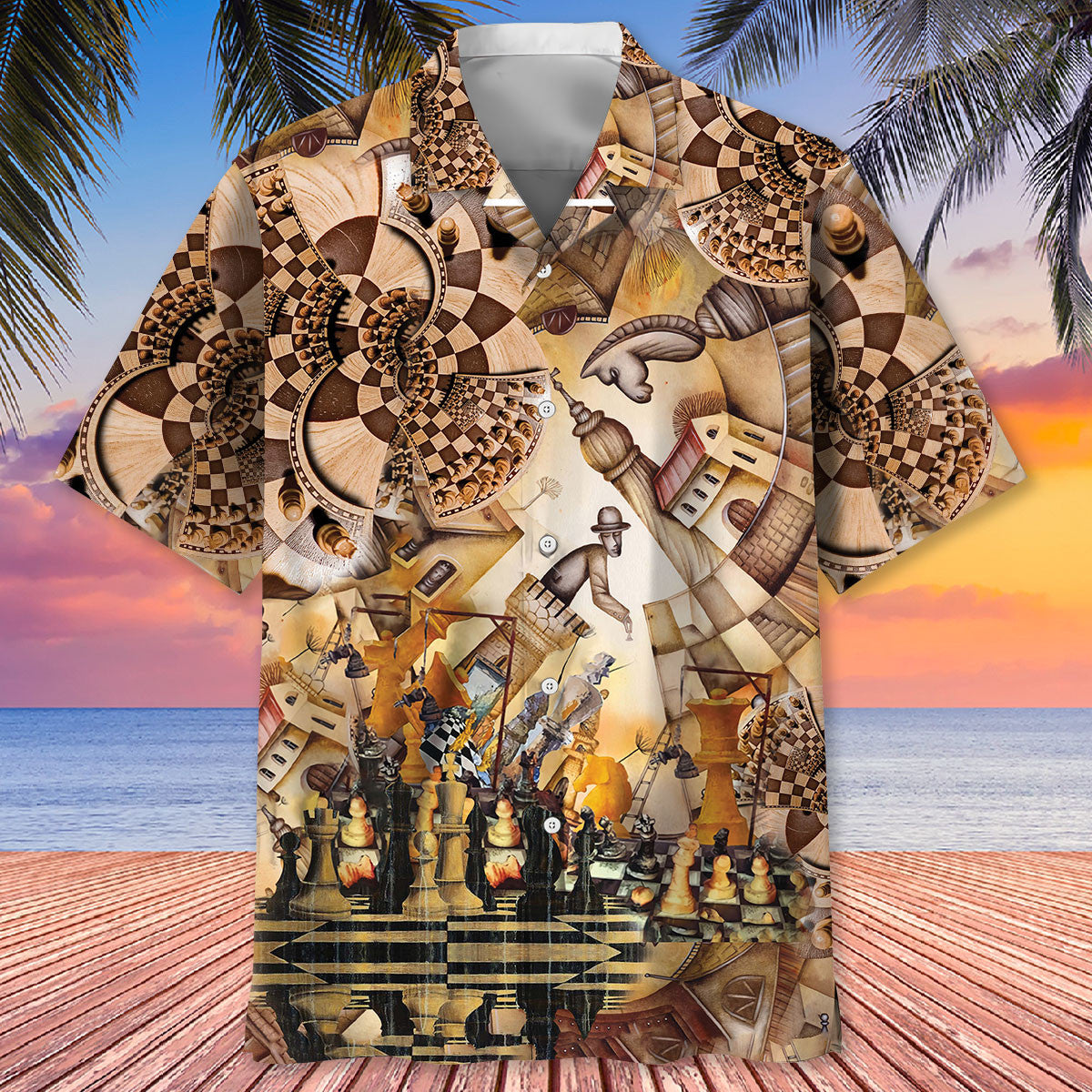 Vintage Retro Chess Hawaiian Shirt Design View For Casual Summer Styling
