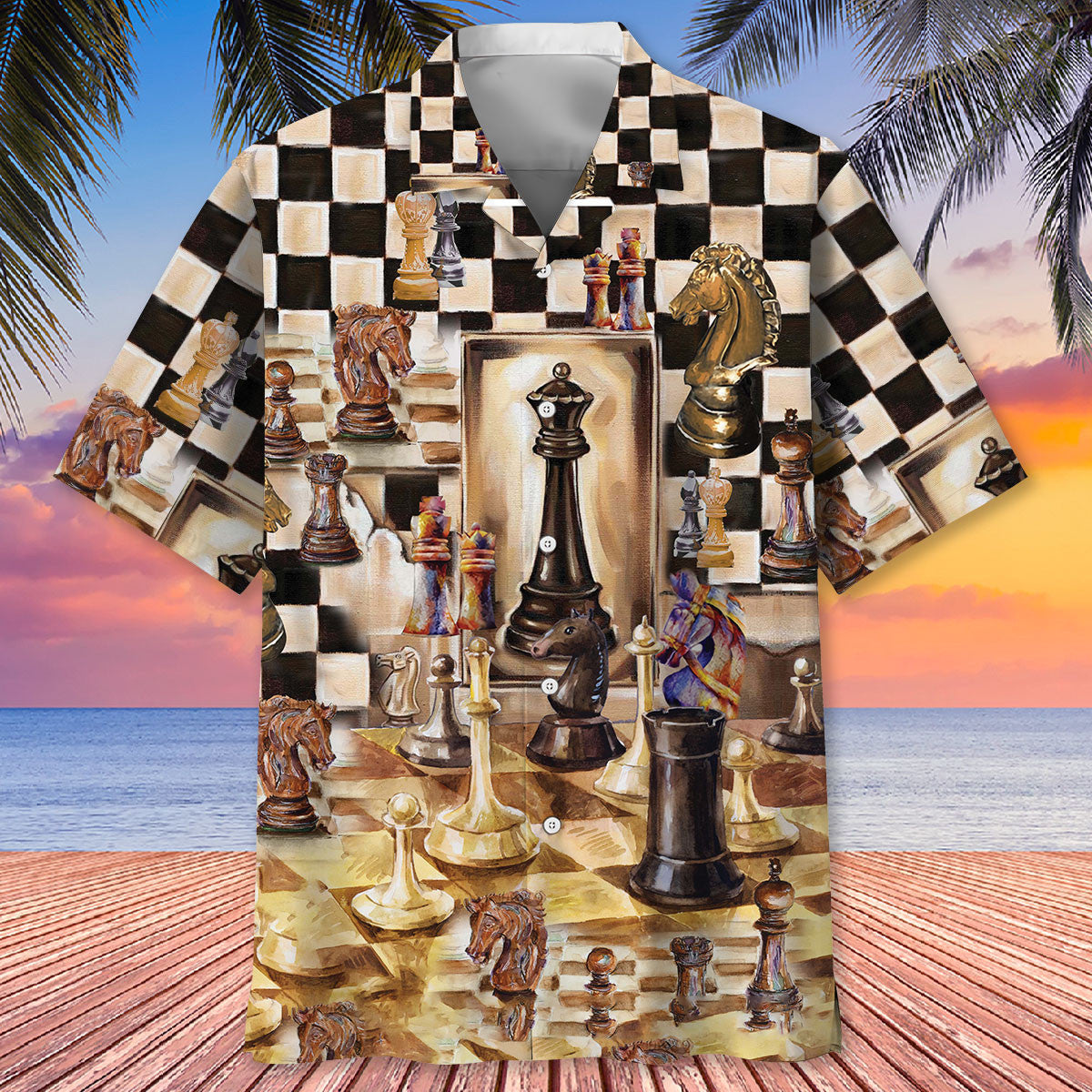 Vintage Retro Beautiful Chess Hawaiian Shirt Artwork View For Weekend Travel And Beach Style