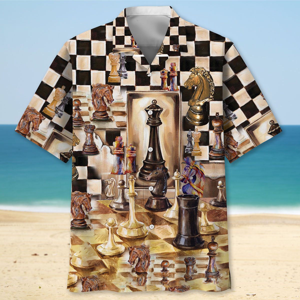 Vintage Retro Beautiful Chess Hawaiian Shirt Design Detail For Sunny Adventures And Casual Wear