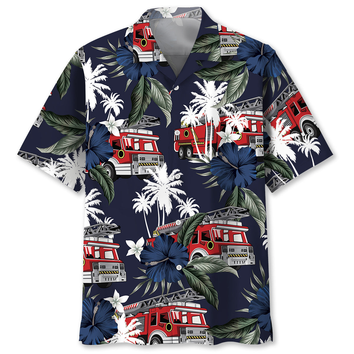 Dark Blue Truck Fire Tribute Hawaiian Shirt For Warm Weather Adventures And Everyday Comfort