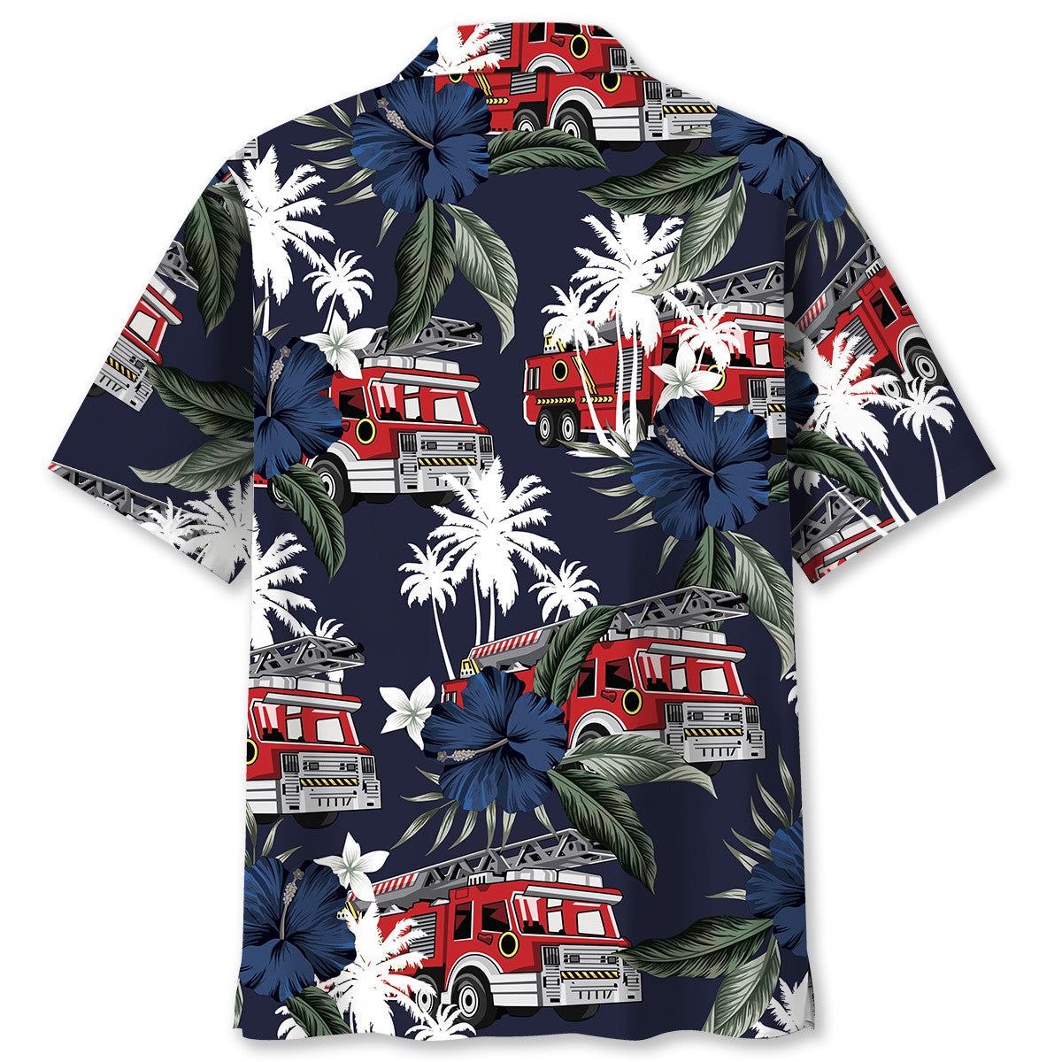 Dark Blue Truck Fire Tribute Hawaiian Shirt For Summer Events And Casual Outdoor Wear