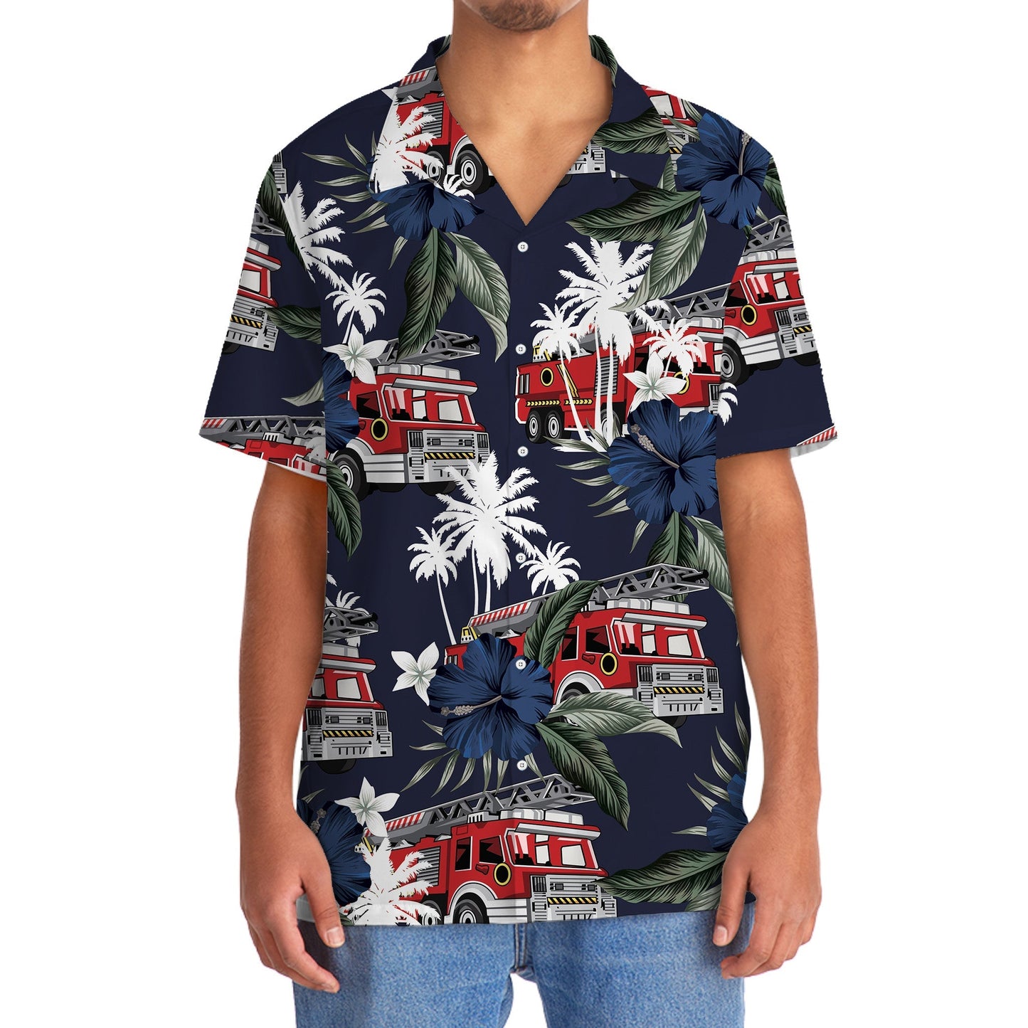 Dark Blue Truck Fire Tribute Hawaiian Shirt For Poolside Relaxation And Sunny Getaways