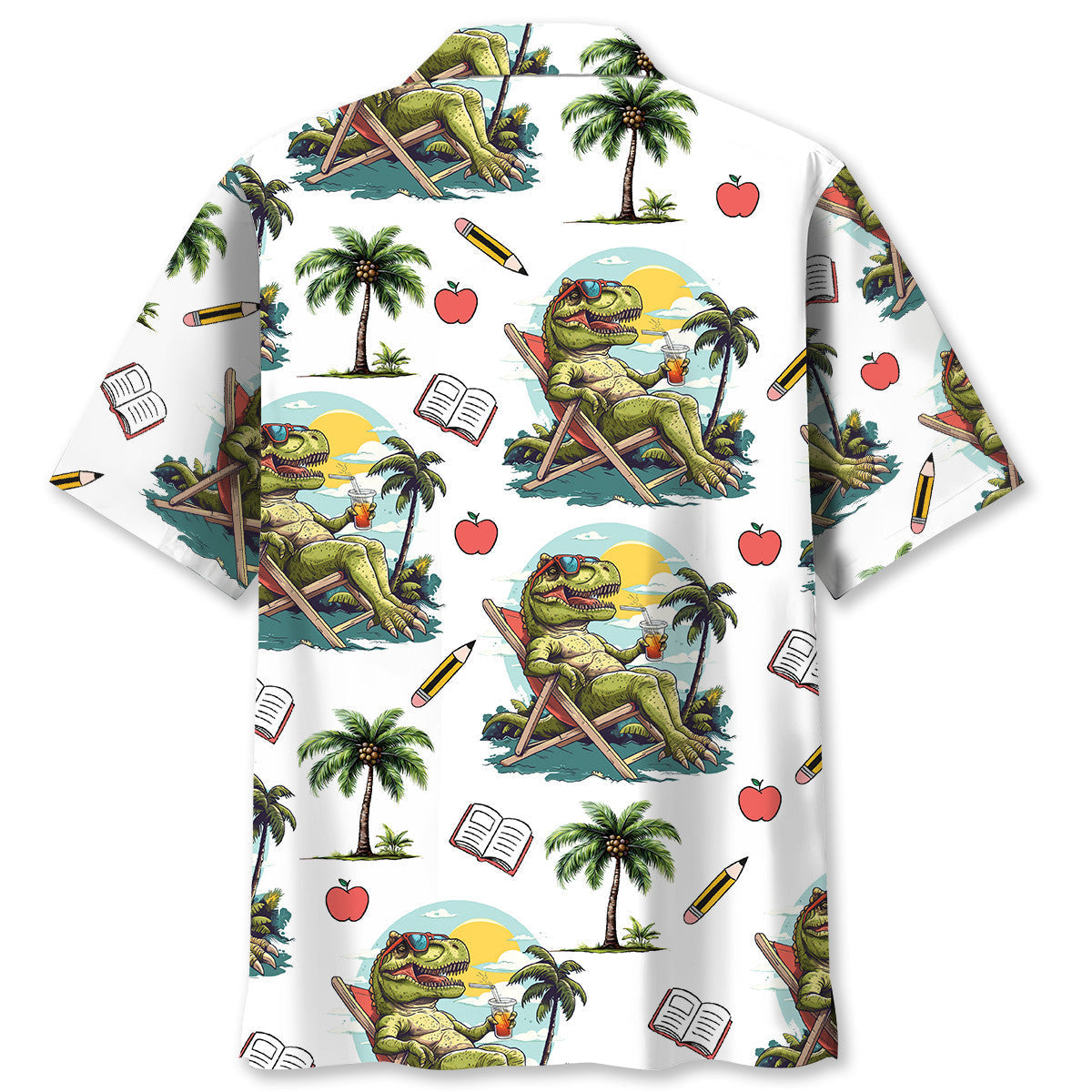 Tropical Dinosaur Teacher Fun Hawaiian Shirt Artwork Detail For Tropical Trips And Casual Outings