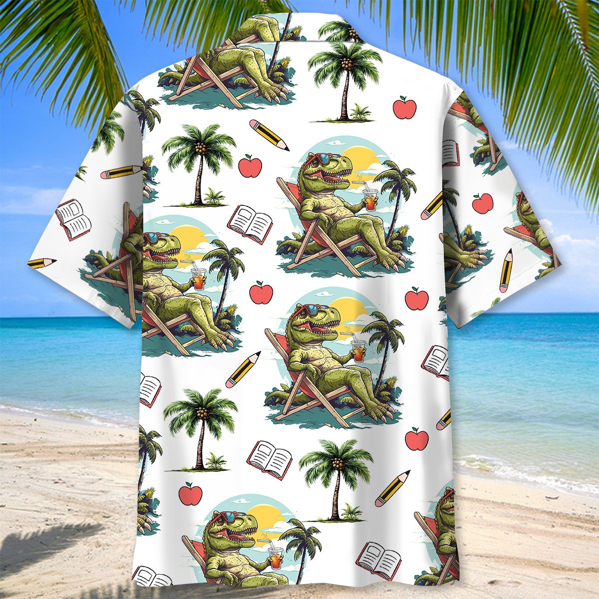 Tropical Dinosaur Teacher Fun Hawaiian Shirt Design View For Resort Travel And Thoughtful Gifting