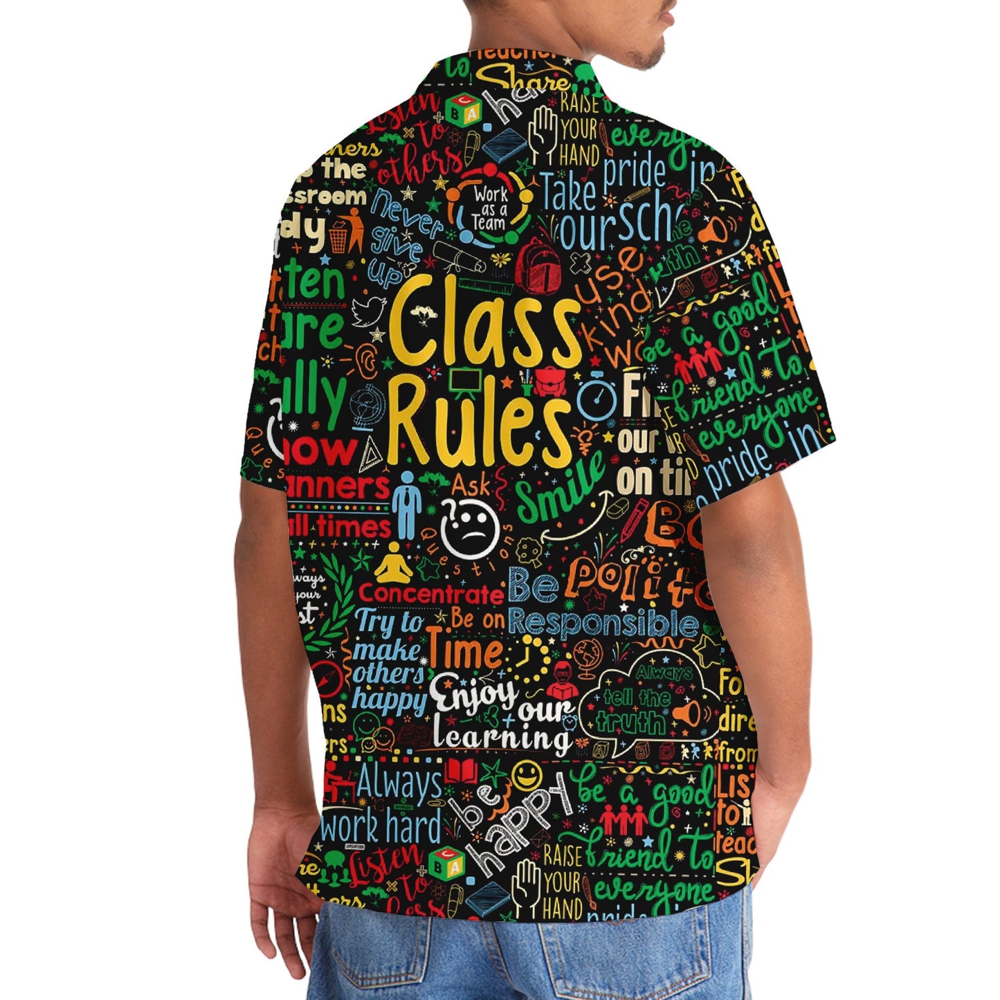 Teacher Class Rules Fun Hawaiian Shirt Pattern View For Relaxed Warm Weather Outfits