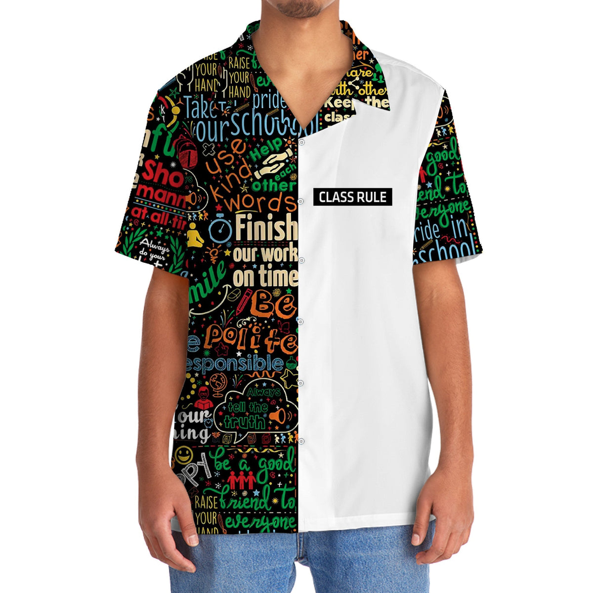 Teacher Class Rules Fun Hawaiian Shirt Artwork Detail For Resort Trips And Outdoor Activities