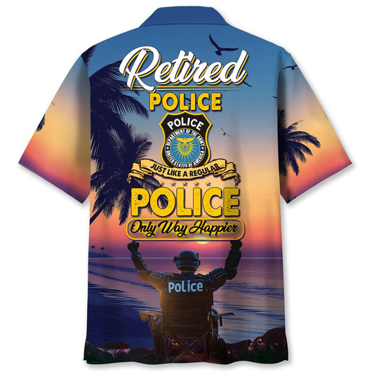 Police Retirement Tribute Hawaiian Shirt Pattern View For Relaxed Warm Weather Outfits
