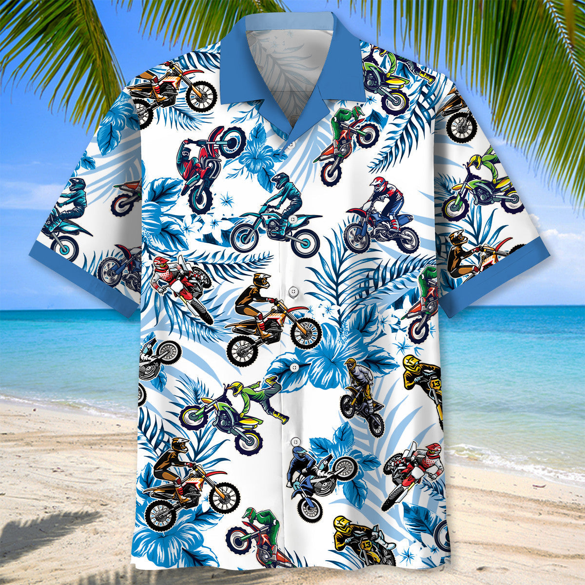 Blue Dirtbike Racing Adventure Hawaiian Shirt For Poolside Relaxation And Sunny Getaways