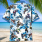Blue Dirtbike Racing Adventure Hawaiian Shirt Artwork Detail For Tropical Trips And Casual Outings