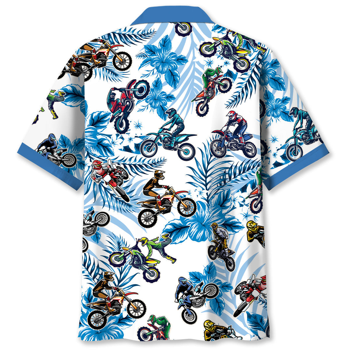 Blue Dirtbike Racing Adventure Hawaiian Shirt Pattern View For Lightweight Everyday Style