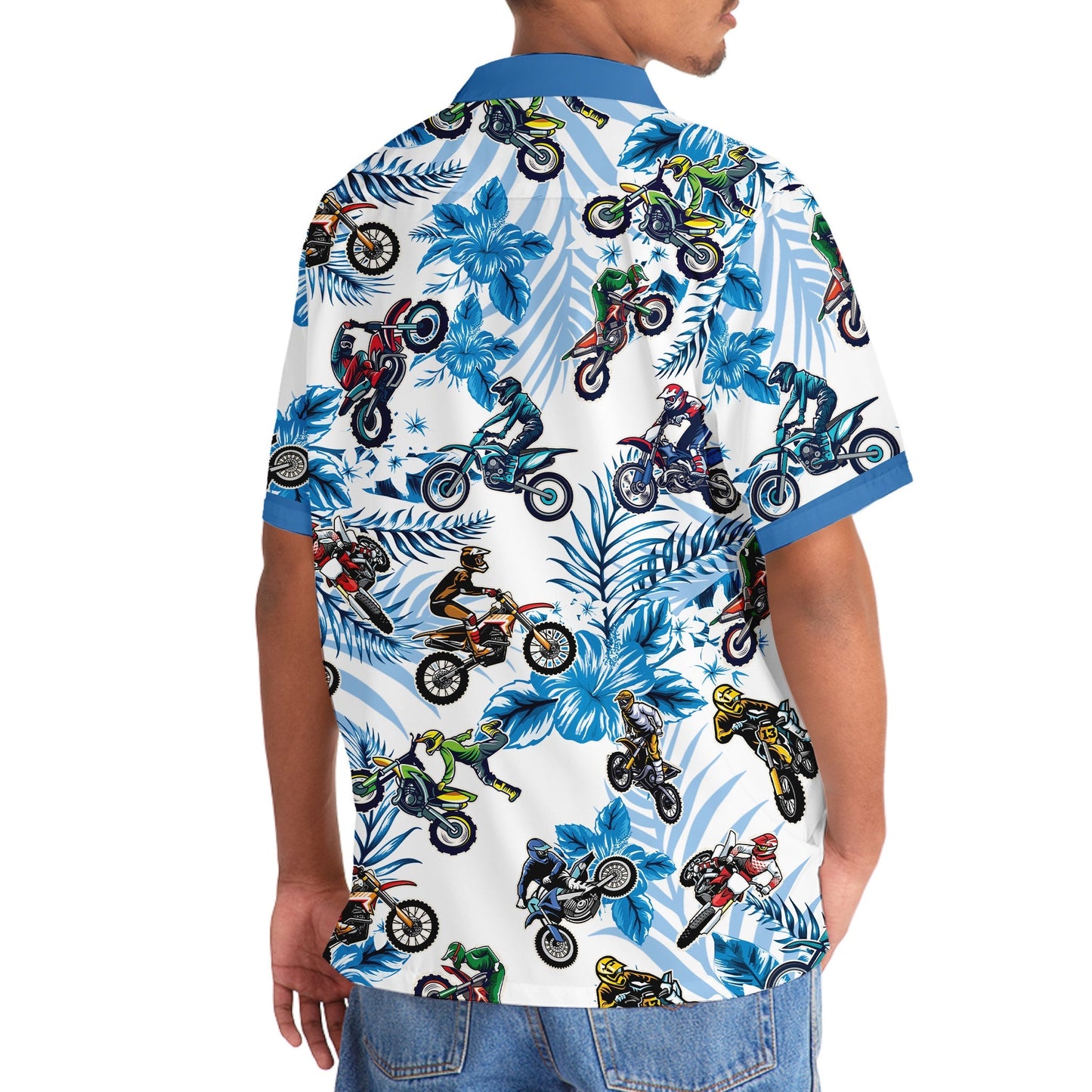 Blue Dirtbike Racing Adventure Hawaiian Shirt For Coastal Adventures And Warm Weather Wear