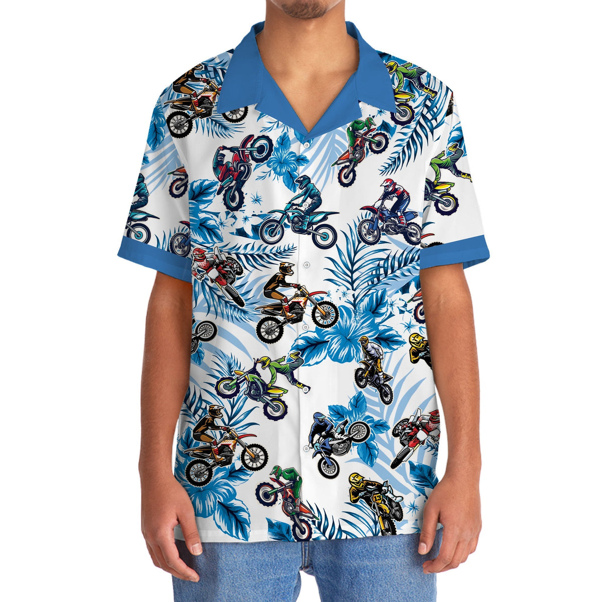 Blue Dirtbike Racing Adventure Hawaiian Shirt Design View For Resort Travel And Thoughtful Gifting