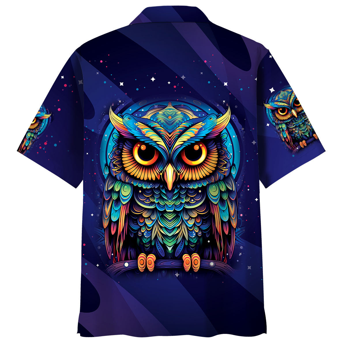 Night Owl Midnight Hawaiian Shirt Pattern Detail For Vacation Travel And Daily Wear