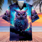 Night Sci Fi Owl Cosmic Hawaiian Shirt Artwork View For Weekend Travel And Beach Style