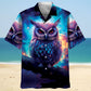 Night Sci Fi Owl Cosmic Hawaiian Shirt Design Detail For Sunny Adventures And Casual Wear