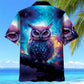 Night Sci Fi Owl Cosmic Hawaiian Shirt For Summer Vacation And Beach Travel