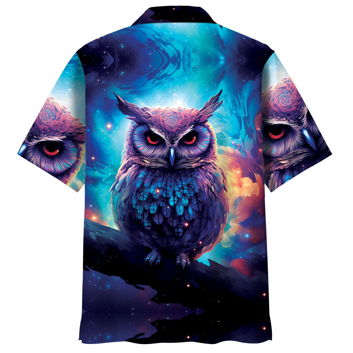 Night Sci Fi Owl Cosmic Hawaiian Shirt For Resort Getaways And Comfortable Summer Activities