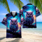 Night Sci Fi Owl Cosmic Hawaiian Shirt Pattern View For Relaxed Warm Weather Outfits