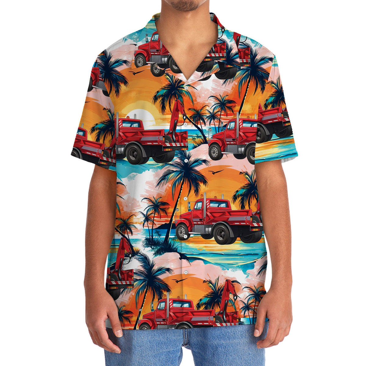 Retro Truck Tow Operator Car Hawaiian Shirt Pattern View For Relaxed Warm Weather Outfits