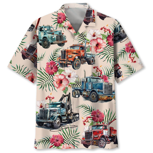Vintage Retro Truck Tow Operator Car Hawaiian Shirt Pattern View For Lightweight Everyday Style