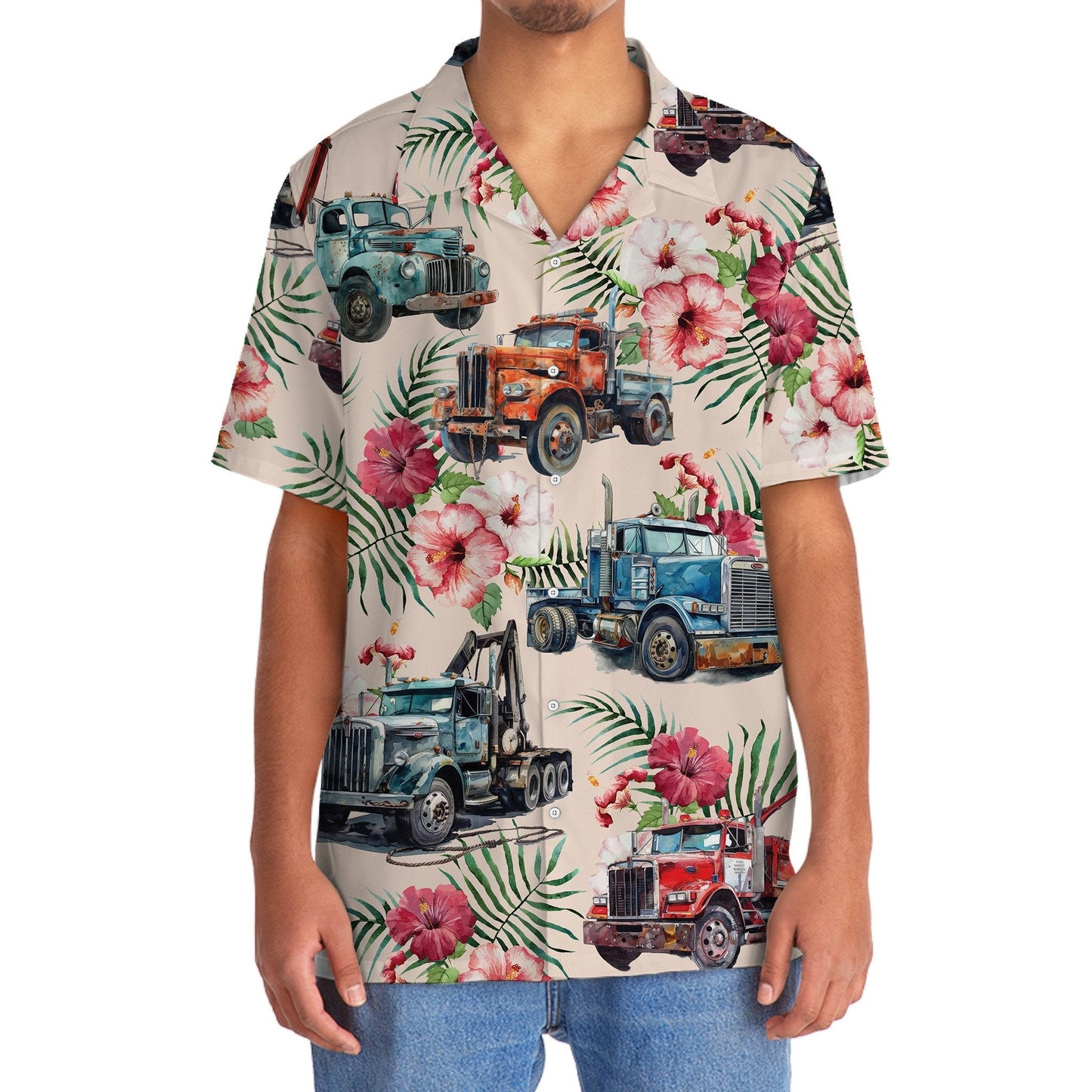 Vintage Retro Truck Tow Operator Car Hawaiian Shirt Pattern Detail For Summer Holidays And Outdoor Fun