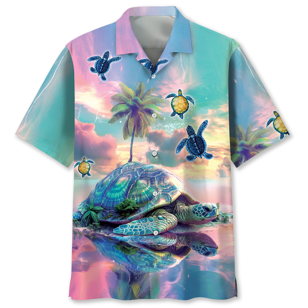 Dreamy Tropical Turtle Island Hawaiian Shirt Design View For Casual Summer Styling