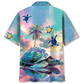 Dreamy Tropical Turtle Island Hawaiian Shirt Pattern Detail For Vacation Travel And Daily Wear