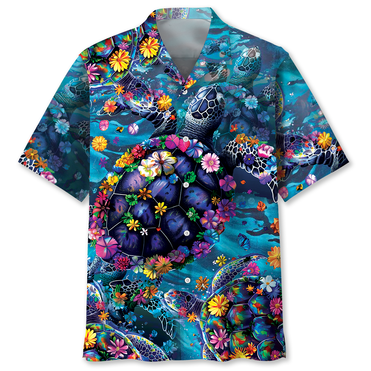 Floral Tropical Turtle Hawaiian Shirt For Beach Parties And Weekend Getaways