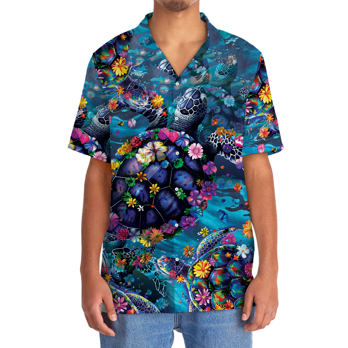 Floral Tropical Turtle Hawaiian Shirt For Summer Events And Casual Outdoor Wear
