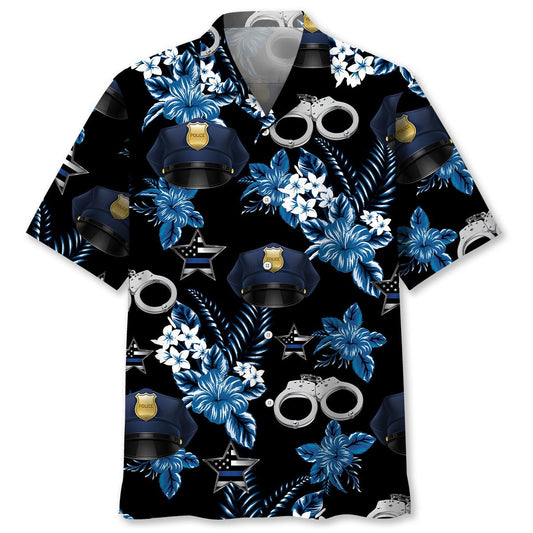 Blue Tropical Police Hawaiian Shirt Artwork View For Weekend Travel And Beach Style