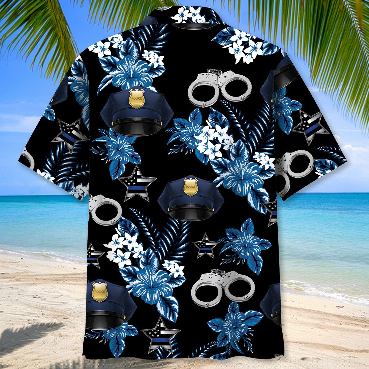 Blue Tropical Police Hawaiian Shirt For Summer Vacation And Beach Travel