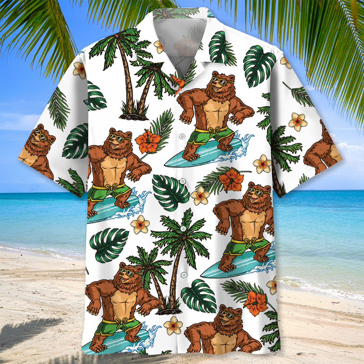 Funny Tropical Bear Surfing Hawaiian Shirt For Warm Weather Adventures And Everyday Comfort
