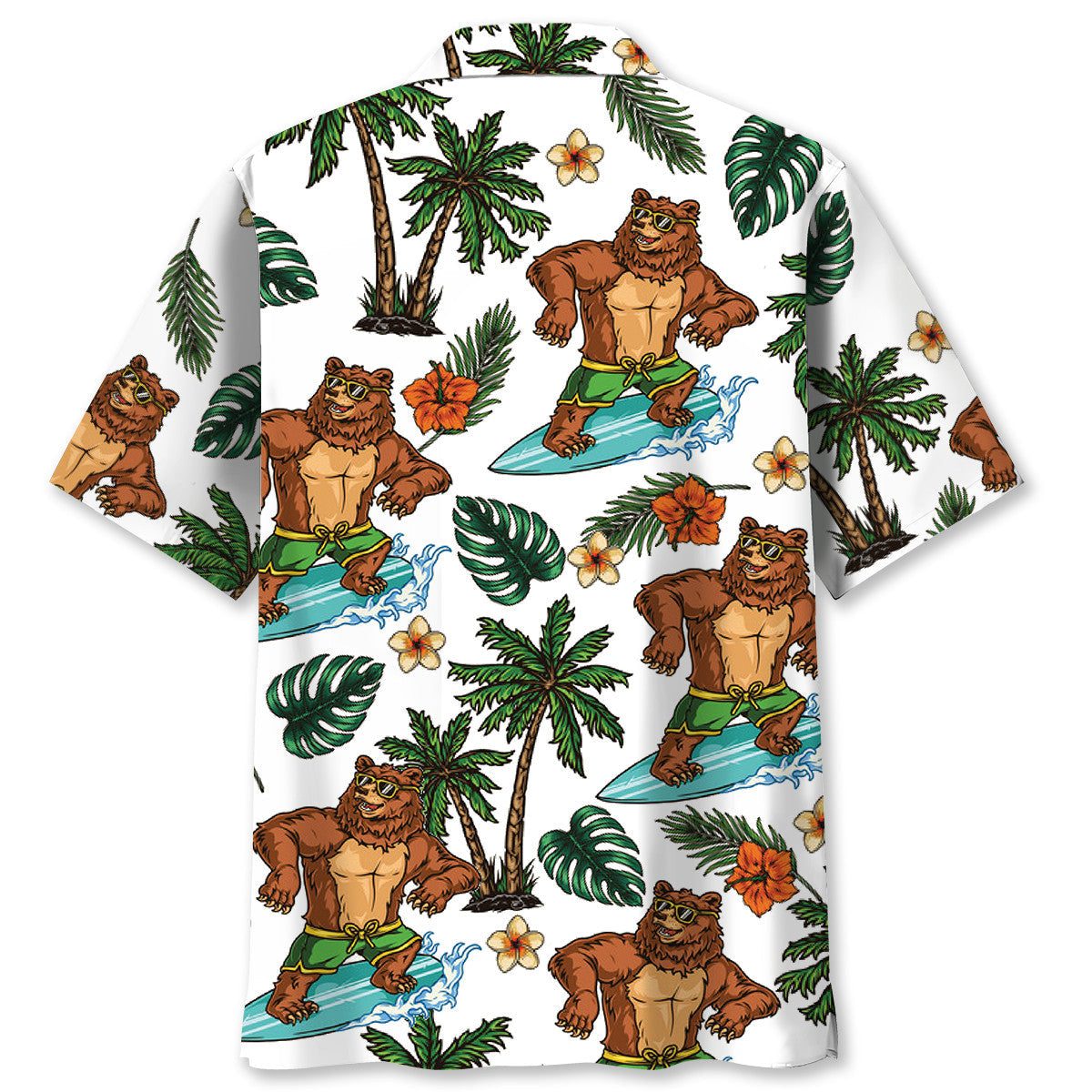 Funny Tropical Bear Surfing Hawaiian Shirt Artwork View For Coastal Escapes And Resort Style