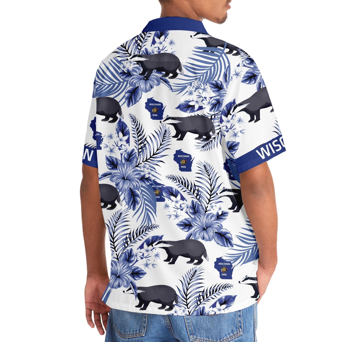 Tropical Wisconsin Proud Hawaiian Shirt Artwork Detail For Tropical Trips And Casual Outings