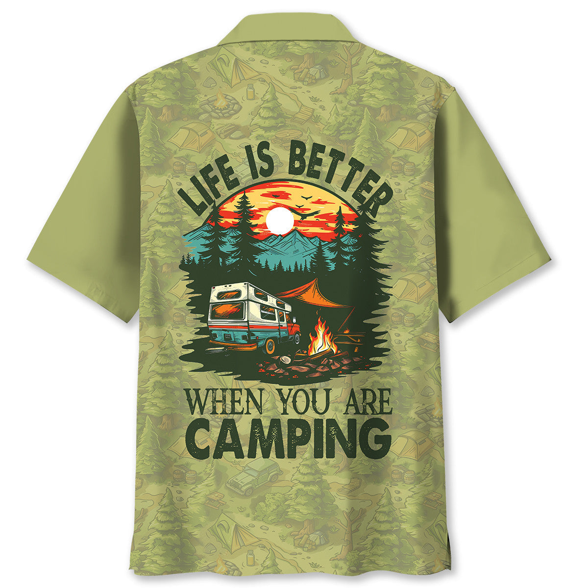 Camping Outdoor Hawaiian Shirt Pattern Detail For Summer Holidays And Outdoor Fun