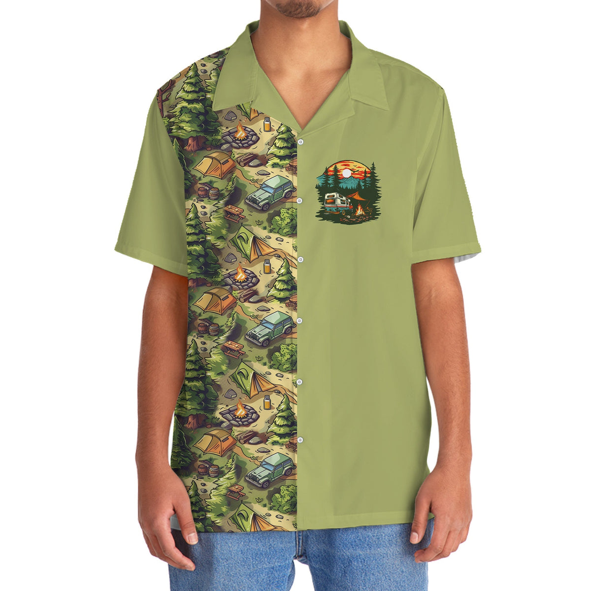 Camping Outdoor Hawaiian Shirt Artwork View For Weekend Travel And Beach Style