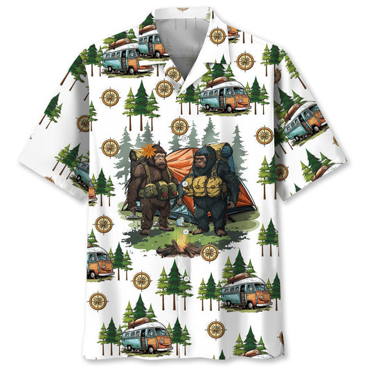 Camping Forest Creature Husband Wife Hawaiian Shirt Artwork Detail For Resort Trips And Outdoor Activities