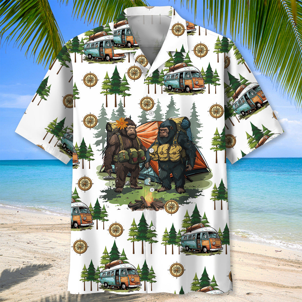 Camping Forest Creature Husband Wife Hawaiian Shirt Design View For Casual Summer Styling