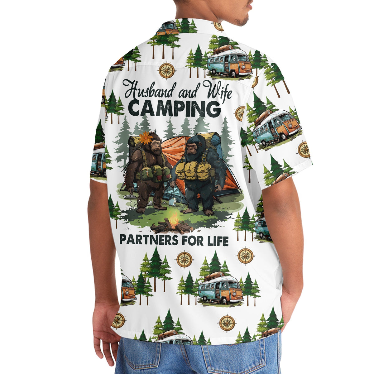 Camping Forest Creature Husband Wife Hawaiian Shirt Artwork View For Coastal Escapes And Resort Style