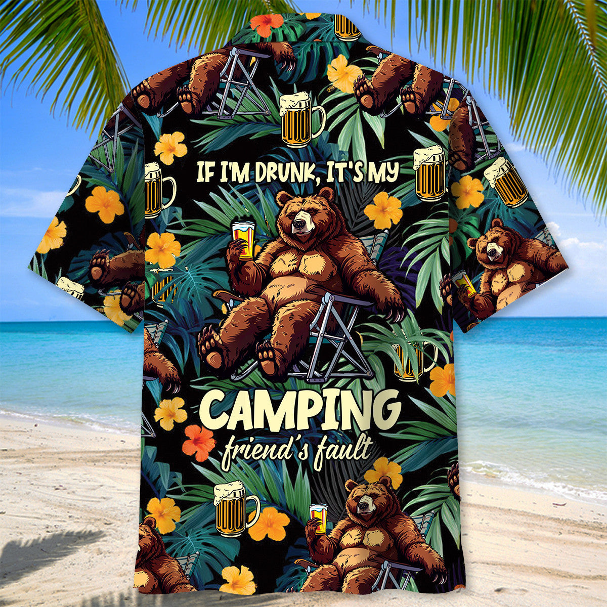 Bear Camping Drunk Hawaiian Shirt Design Detail For Sunny Adventures And Casual Wear