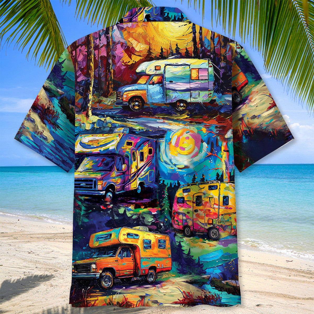 Car Camping Hawaiian Shirt Artwork Detail For Tropical Trips And Casual Outings