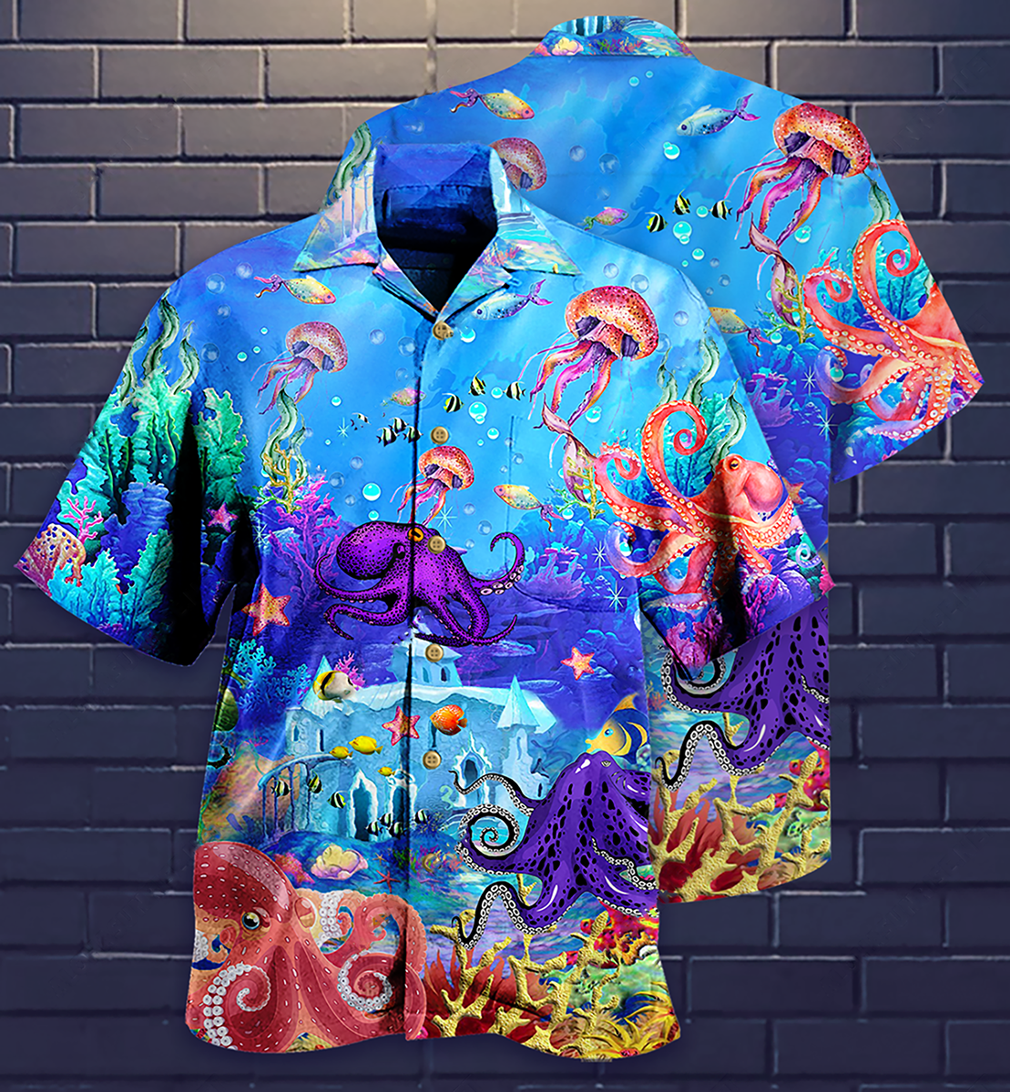Octopus Ocean Hawaiian Shirt Pattern View For Lightweight Everyday Style