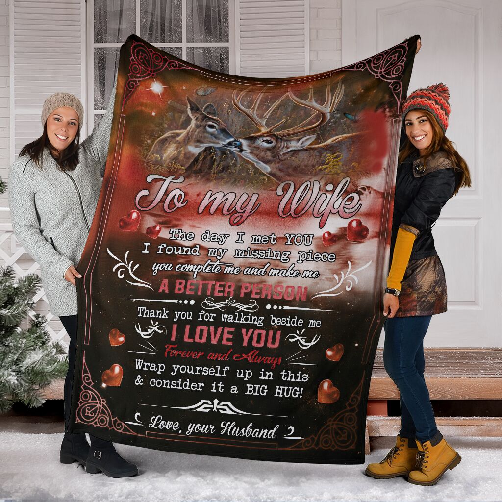 Hunting To My Wife Flannel Blanket For Cozy Bedroom Sofa Decor