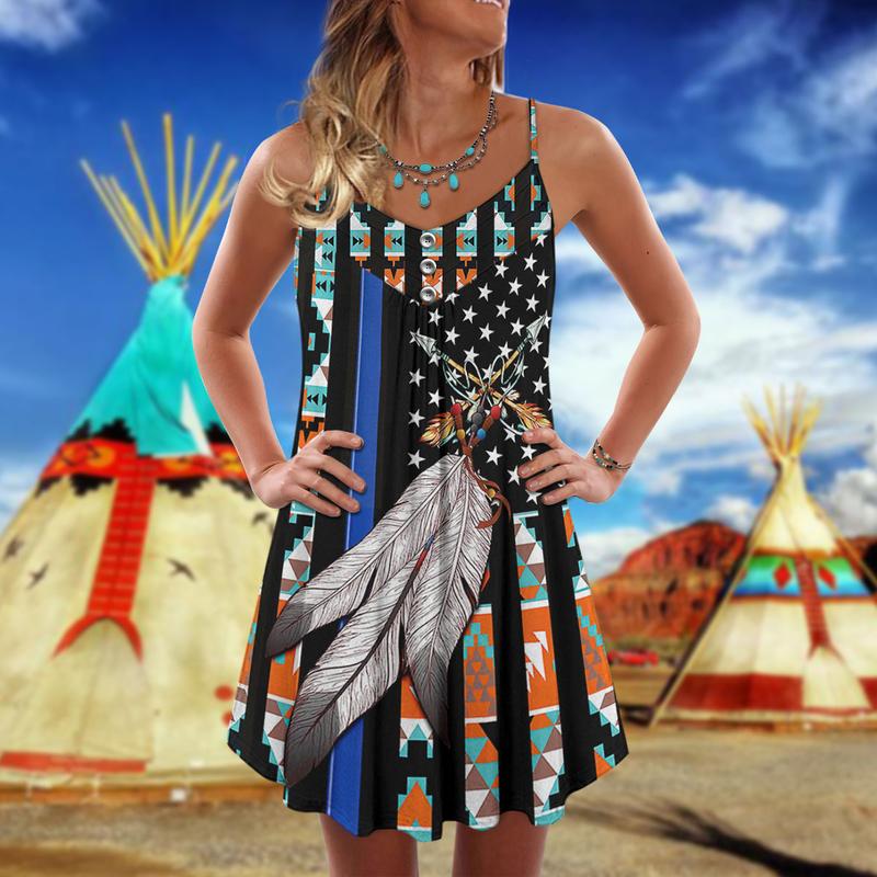 Native America V-Neck Sleeveless Cami Dress For Weekend Parties And Expressive Summer Fashion