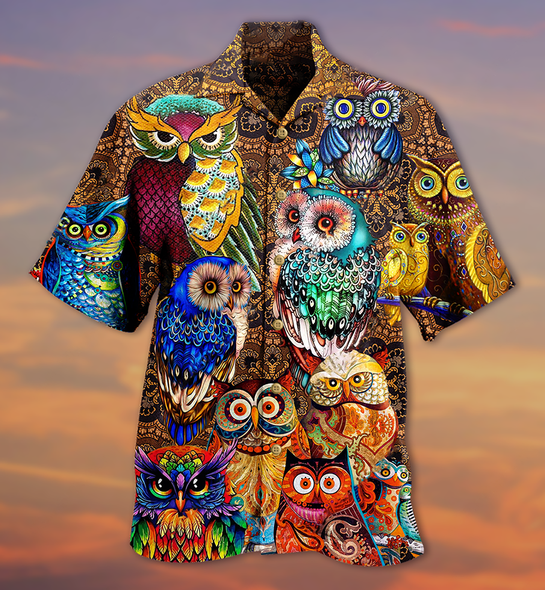 Owl Full Hawaiian Shirt Artwork View For Weekend Travel And Beach Style