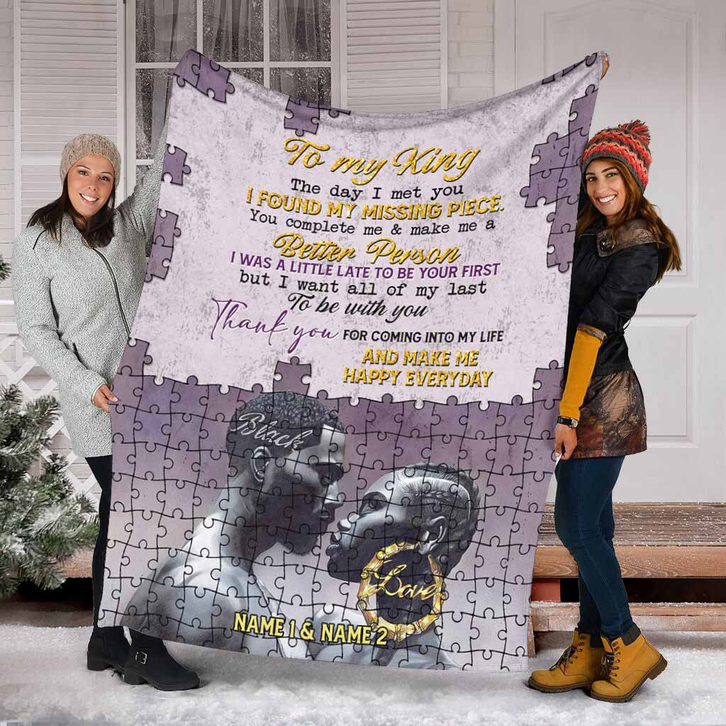 African You Are My Missing Piece Afro Couple Pink Personalized Flannel Blanket For Cozy Bedroom Sofa Decor